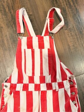 Forever 21 Red & White Striped Kids Overalls